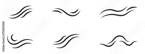 Wind icons, wave flowing. Black thin abstract line