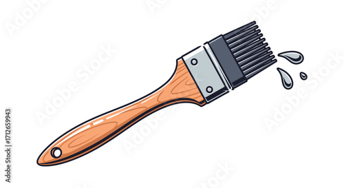 Hand drawn illustration of a paintbrush with wooden handle.