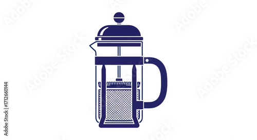 Blue French press coffee maker vector icon illustration.