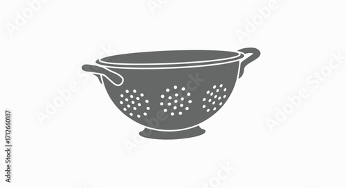 Simple gray icon of a kitchen colander for straining food.