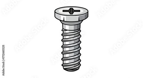 A detailed black and white illustration of a single metal screw.