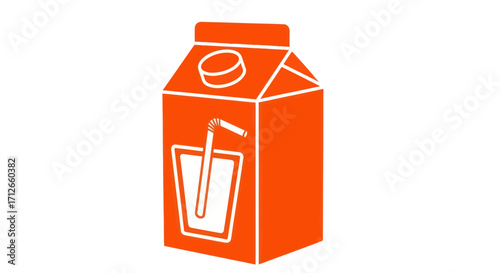 Orange beverage carton icon with glass and straw graphic.