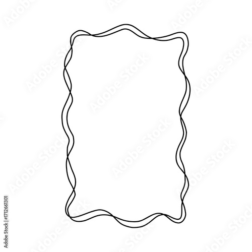 Whimsical coquette black ribbon frame with double wavy lines. Elegant and playful rectangular border design perfect for invitations, cards, scrapbooking, feminine branding, and romantic projects.