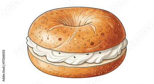 A classic plain bagel sliced and filled with cream cheese.