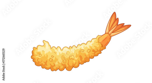 Crispy golden fried shrimp tempura illustration isolated on white.