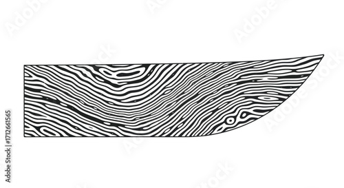 Monochrome graphic illustration of a Damascus steel knife blade.