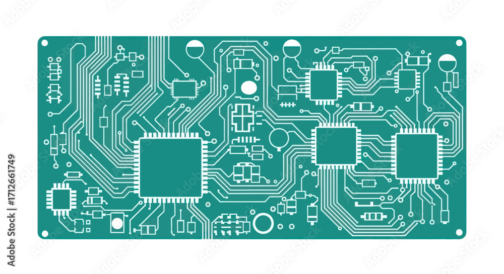 Foto Green electronic printed circuit board with microchips.