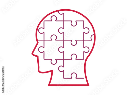Human head outline filled with puzzle pieces representing mental health