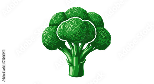 A vibrant green broccoli floret illustration isolated on white.