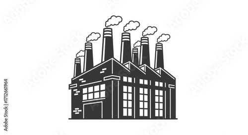 Industrial factory building with smoking chimneys illustration.