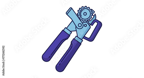 Handheld manual can opener with purple handles illustration.