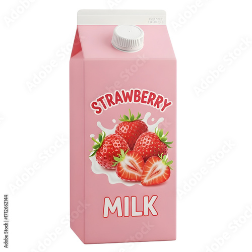 Strawberry milk carton with fruit illustration isolated PNG with Transparent Background