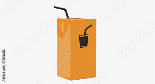 Simple orange juice box with a black drinking straw.