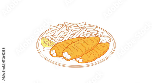 A simple illustration of a classic fish and chips meal.