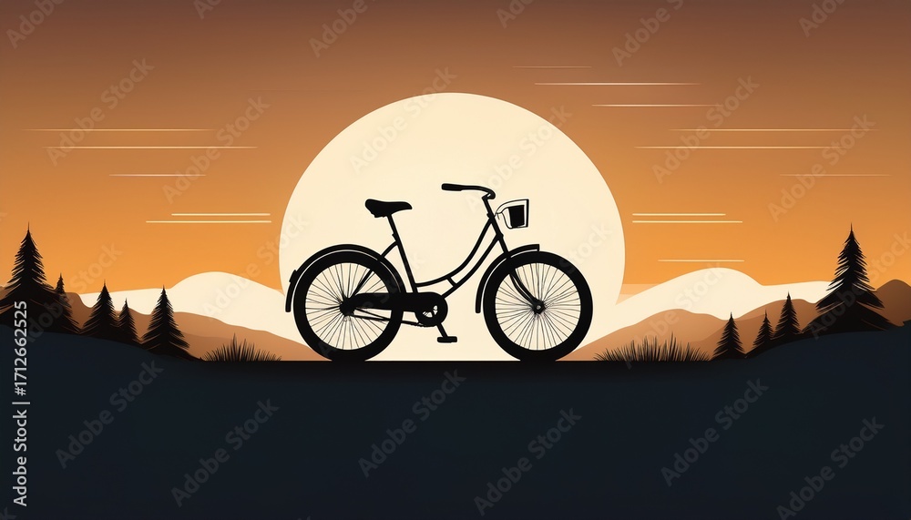 Fototapeta premium a minimalist black silhouette of a bicycle symbolizing cycling freedom and outdoor adventure
