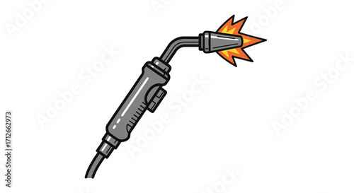 Cartoon illustration of a welding torch with flame.
