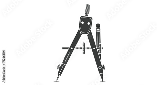 Monochrome vector icon of a technical drawing compass tool.