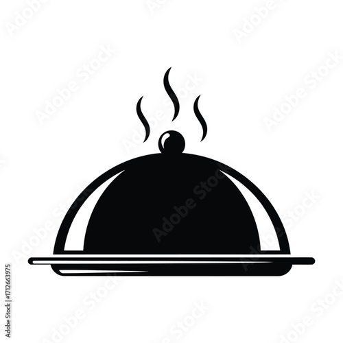 Simple cloche dish icon with steam for food service and culinary designs
