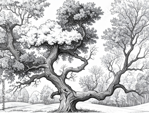 Black and White Tree Coloring Page
