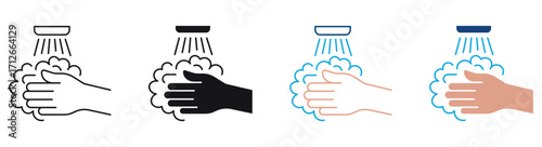 Set of hand washing icons. Wash your hands, soap bubble. Healthcare wash hands process with rinse water, vector illustration .