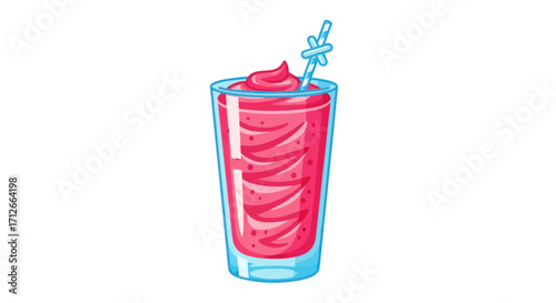 Vibrant Pink Smoothie in a Tall Glass with Straw.