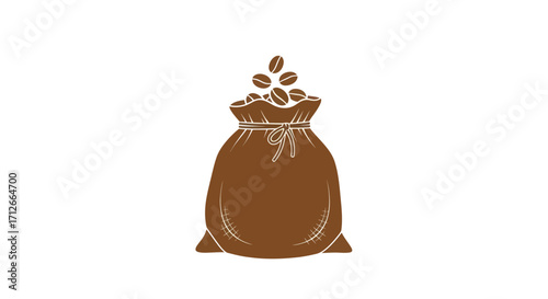 Burlap sack filled with fresh roasted coffee beans illustration.