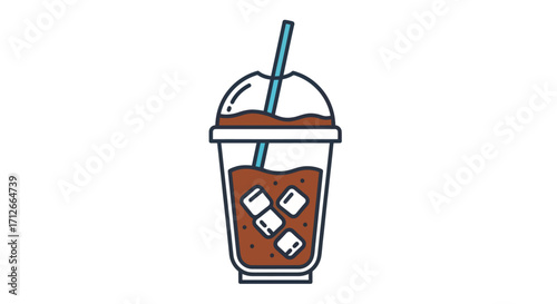 Refreshing Iced Coffee in a Plastic To Go Cup Illustration.