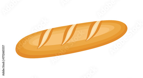 Golden brown crusty French baguette loaf illustration.