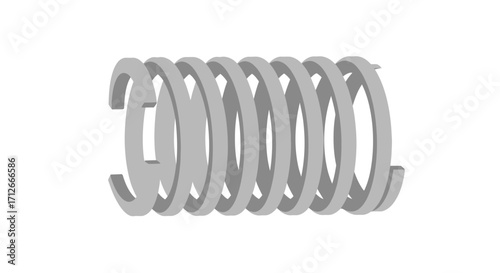 Close-up of a single gray metal compression spring on a white background.