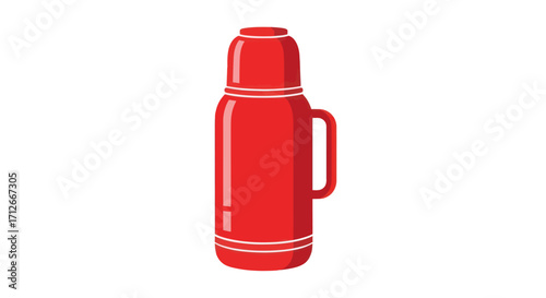 Red Thermos Bottle with Handle and Cup.
