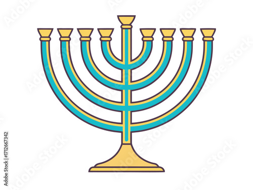 Illustration of a Menorah with nine branches on a white background