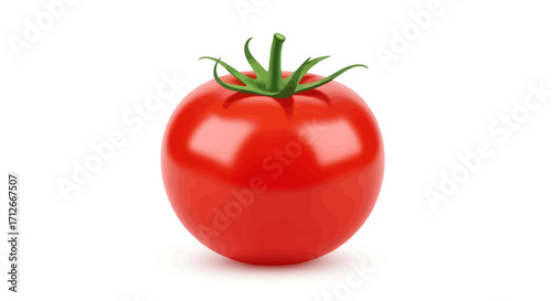 Vibrant red tomato with green stem fresh and ripe ready for culinary use.