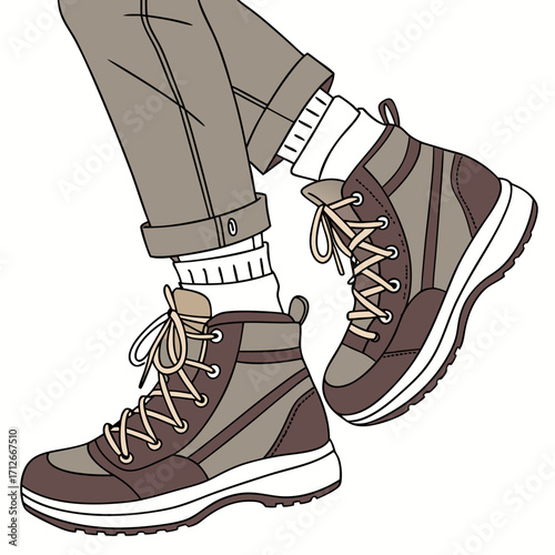 Hiking boots a pair of sturdy and comfortable hiking boots, perfect for outdoor adventures, trekking, and exploring nature trails