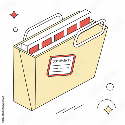 Isometric illustration of a file folder with documents on a perfect for blog posts or websites about organization