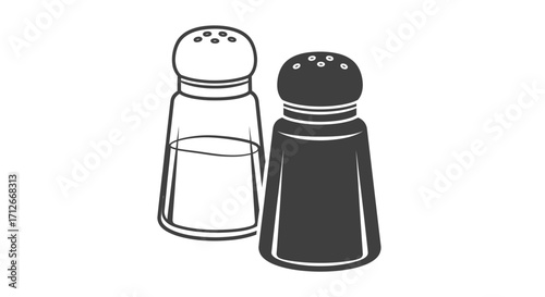 Black and white salt and pepper shakers vector icon.