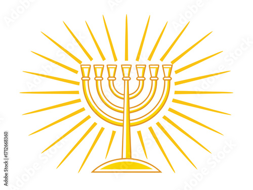 Golden menorah illustration with radiant light and traditional design for Hanukkah celebration