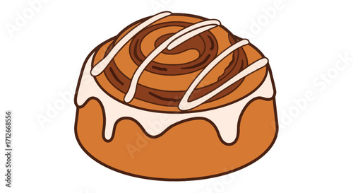 Delicious cartoon cinnamon roll with white icing glaze.