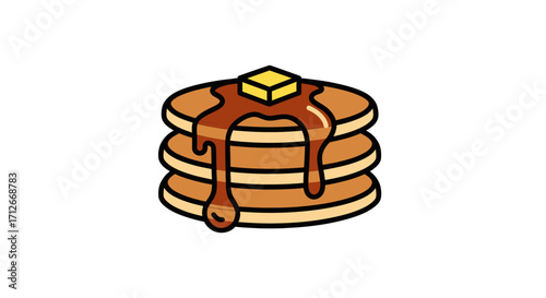 Cartoon stack of pancakes with butter and syrup illustration.