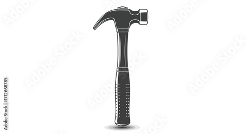 Monochrome illustration of a classic steel claw hammer.