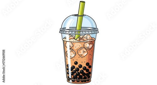 A hand drawn illustration of a refreshing bubble tea drink.