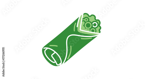 Stylized green burrito wrap vector icon illustration.