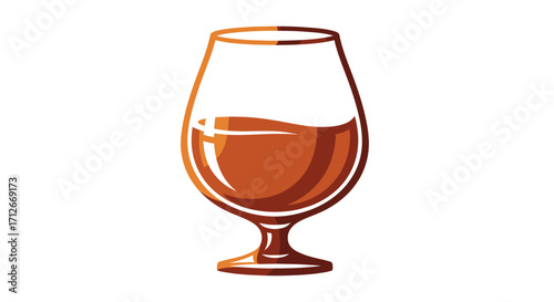 Elegant snifter glass filled with amber colored brandy.