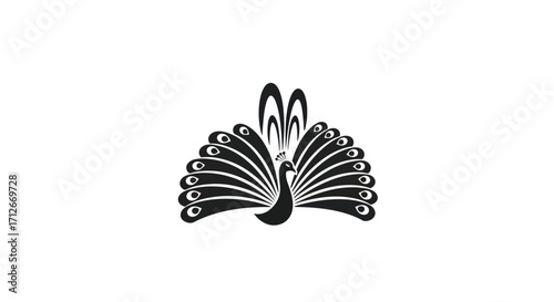 Elegant black peacock silhouette with fanned tail feathers.