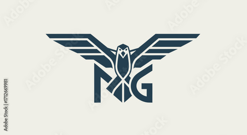 Modern Geometric Bird Emblem with MG Initials.