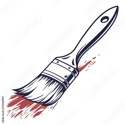 Illustration of a paintbrush with red paint strokes a versatile tool for artists and designers to create stunning artworks
