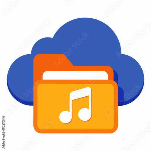 Music folder in cloud storage concept, cloud computing for music, online music library, music streaming service, digital music distribution
