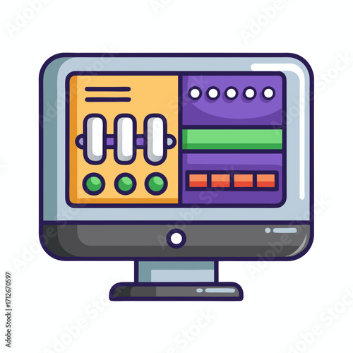 Illustration of a sound mixing console the console has a variety of knobs, sliders, and buttons for adjusting the sound levels