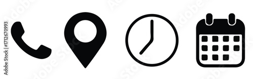 time date location phone icons set vector