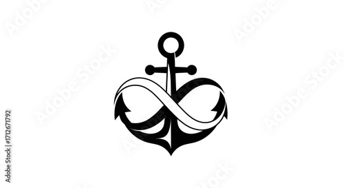 Nautical anchor symbol intertwined with infinity representing eternal love and connection graphic design.