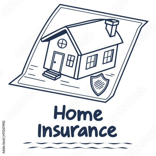 Home insurance concept, featuring a house illustration on a document, symbolizing protection and security for homeowners, perfect for financial and real estate themes